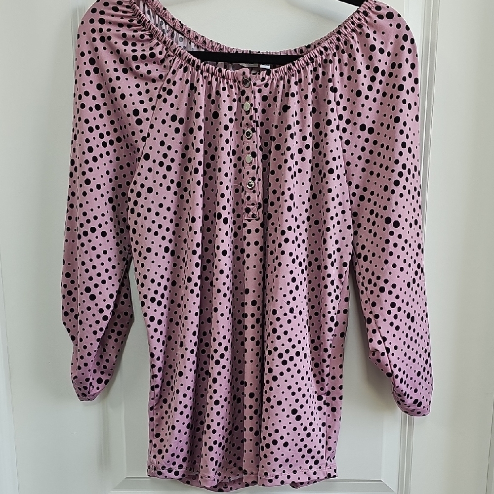 Notations Pink and Black Polka Dot Top